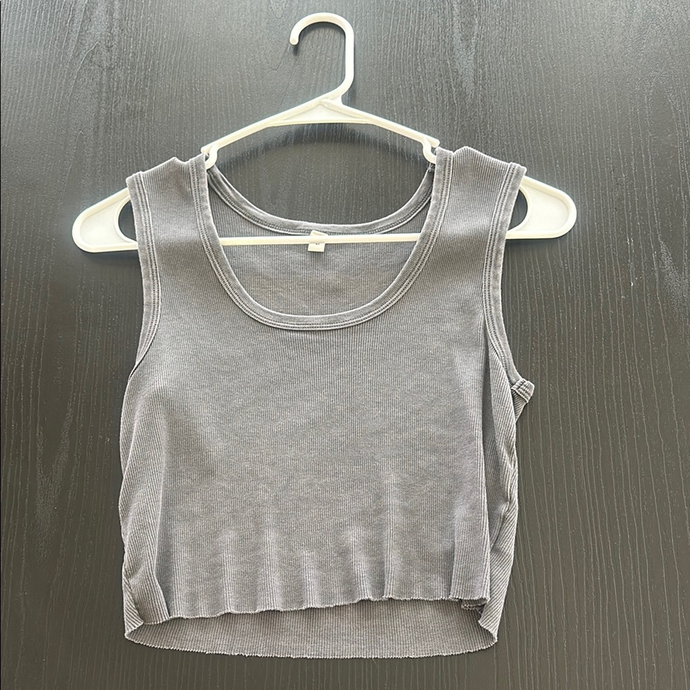 Gray Ribbed cropped Tank Top